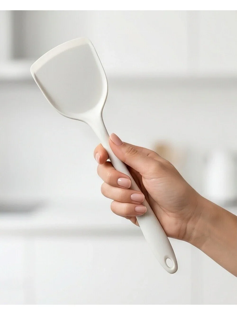 Silicone Turner Spatula White One Piece Heat Resistant Nonstick Kitchen Tool